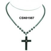 Hematite Cross Pendant Beads Stone Chain Choker Fashion Women Necklace